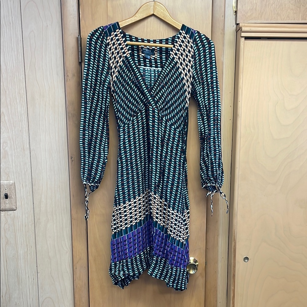 Maeve Green and Purple Long Sleeve Dress